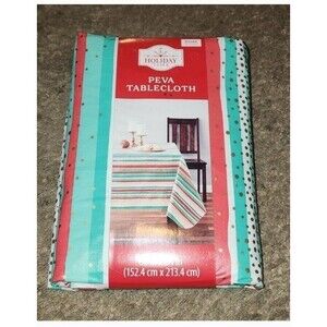PEVA Tablecloth Holiday Stripes 60in X 84 in